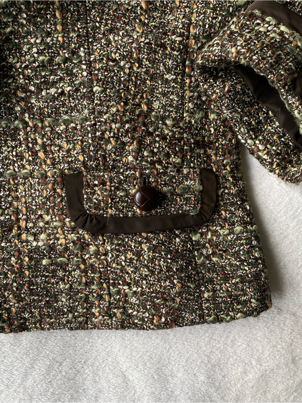 Talbots Tweed Boucle Jacket Brown Green Button Front 12P - Picture 10 of 16